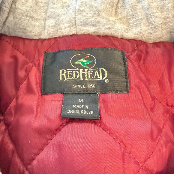 RedHead Mens Hooded Bomber Jacket Burgundy Red Quilted Insulated Vintage Medium - Picture 2 of 15